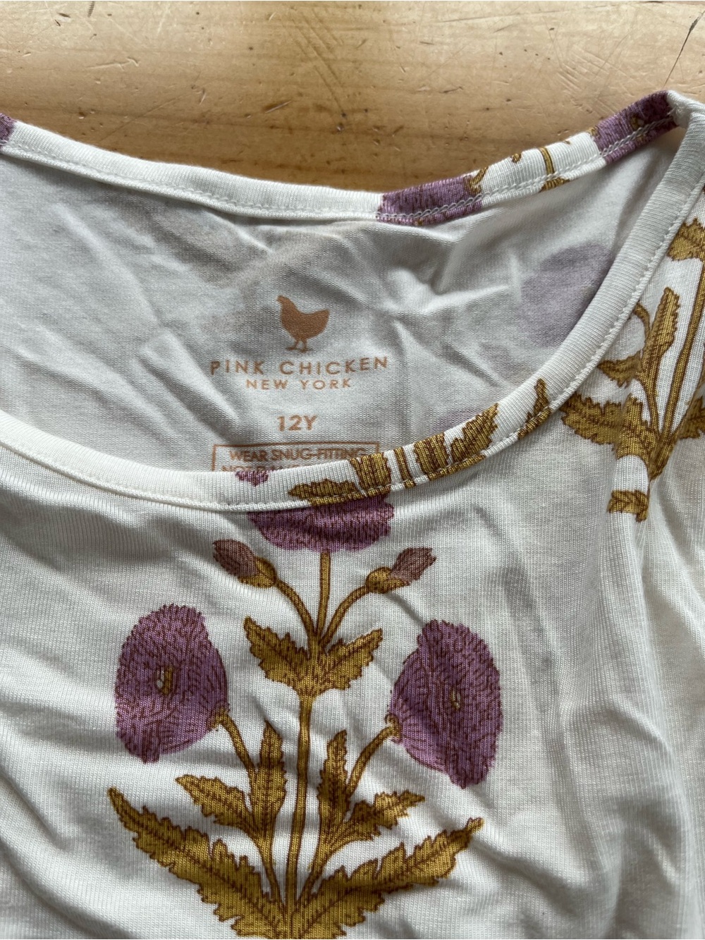 Kids Pink Chicken Floral Print Pajama Set - Cream with Purple & Gold Flowers - Picture 2 of 2
